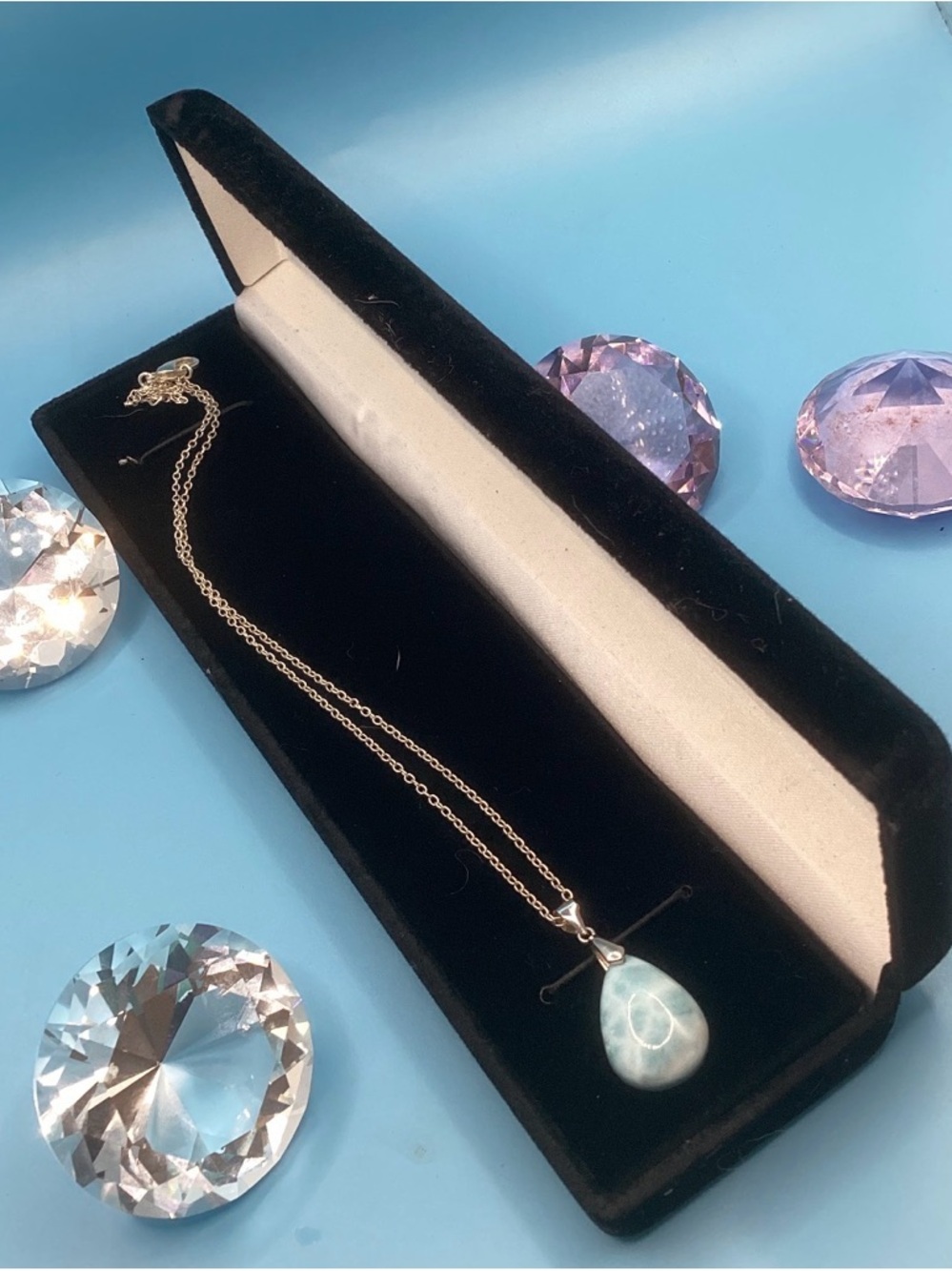 Delicate Teardrop Larimar Pendant Necklace - Blue - Picture 2 of 7